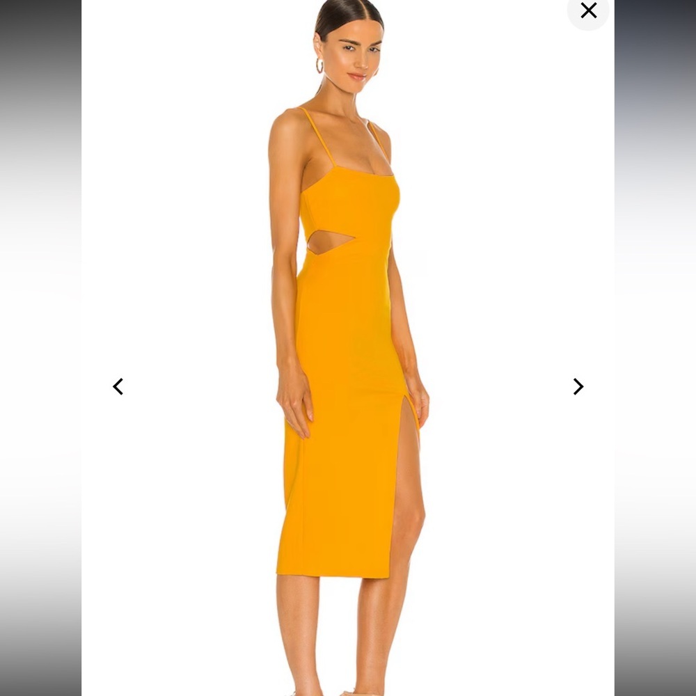 HOURS Canary Yellow HAYDON spaghetti strap cutout midi dress size M.